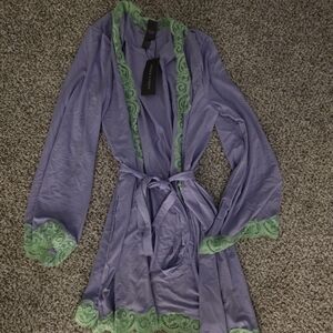 Savage Fenty Elegant Purple and Green Lace Trim Robe Size M/L. NWT!